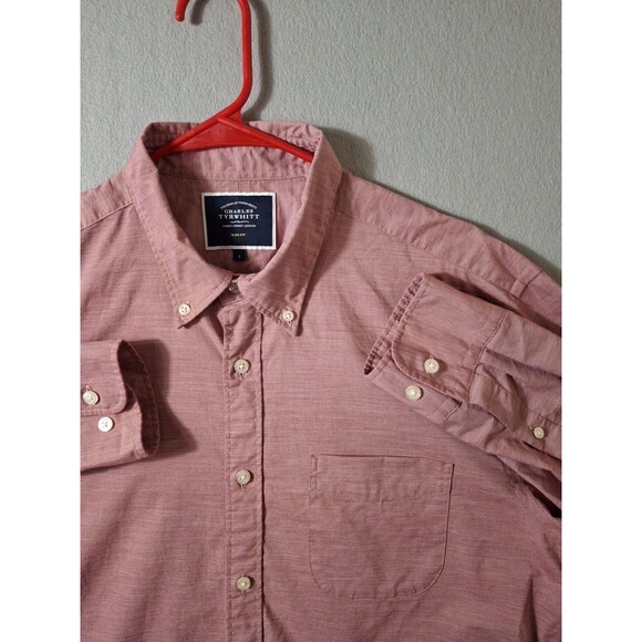 Charles Tyrwhitt Dress Shirt Men's Large SLIM FIT Stretch Cotton Solid Red - Picture 1 of 8